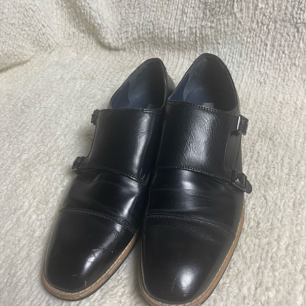 Steve Madden Men’s double monk strap Black Leather Dress Shoes SZ10.Rubber soles